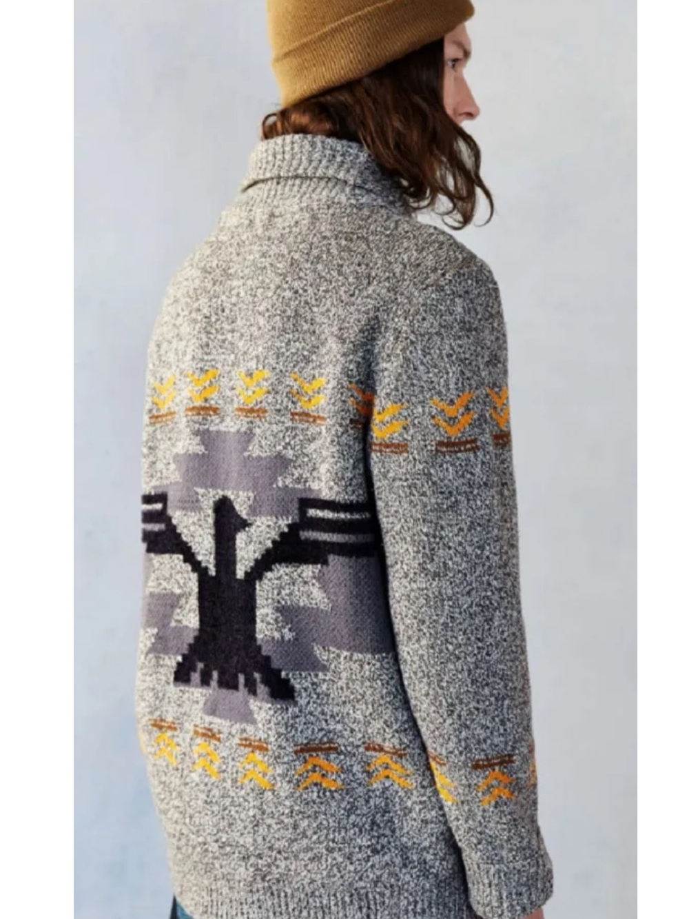 Koto Geo Patterned Shawl Collar Cardigan Sweater S